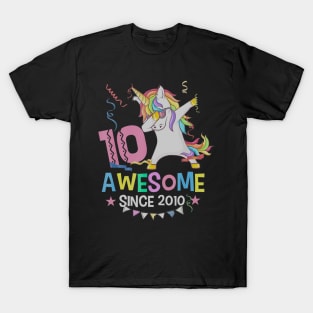 Girls 10th 10yr Birthday Unicorn Dabbing Awesome Since 2010 T-Shirt